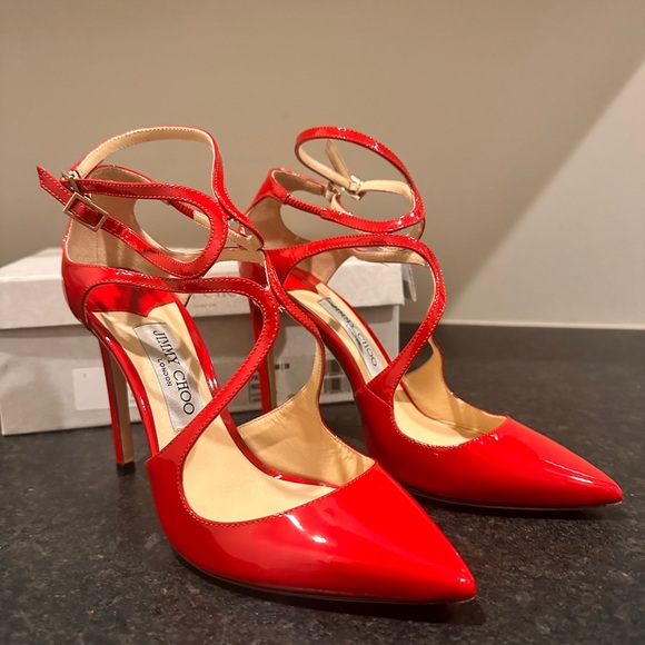 Jimmy Choo Vibrant Red Patent Heels - Picture 1 of 5